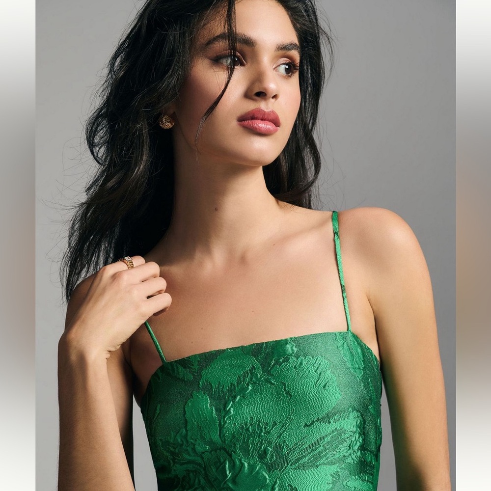 Anthropologie green jacquard hi-lo bubble dress - Picture 9 of 10